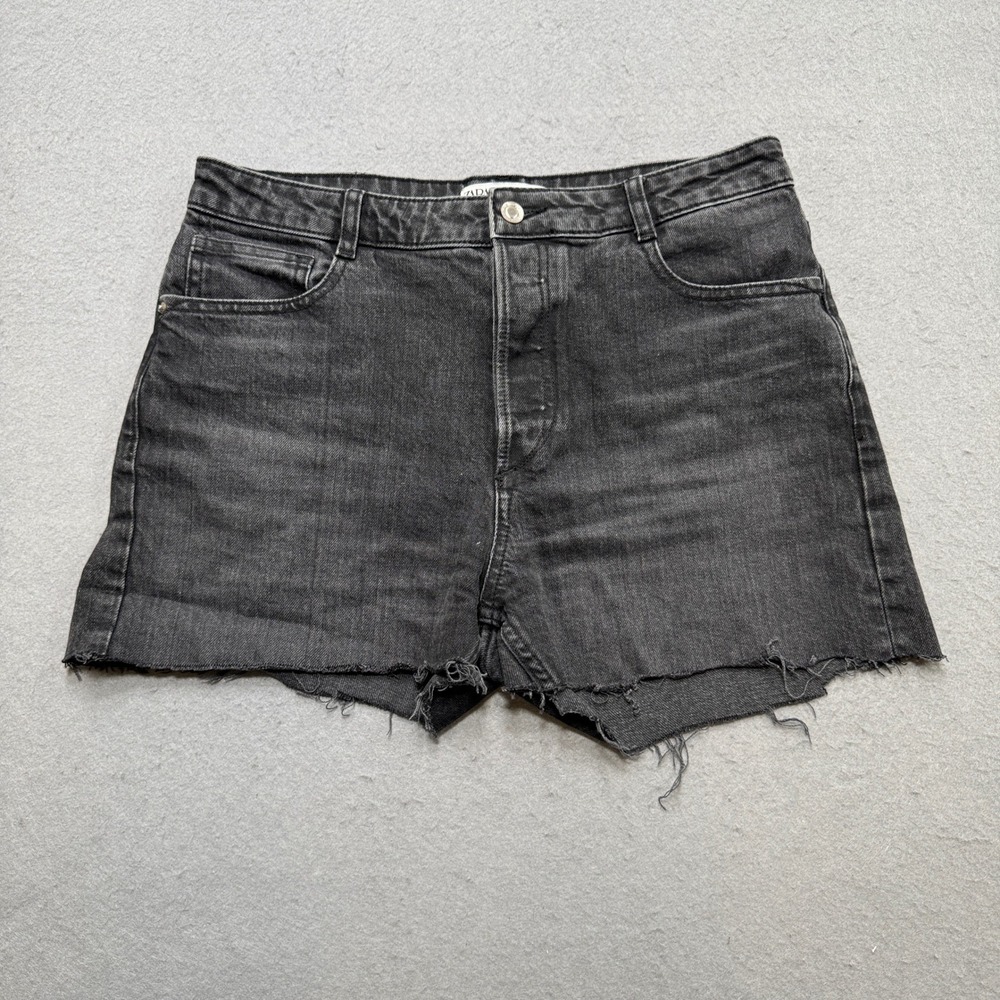 Zara Booty Shorts Women's 10 Black Faded Denim High Rise Cut Off Distressed Boho